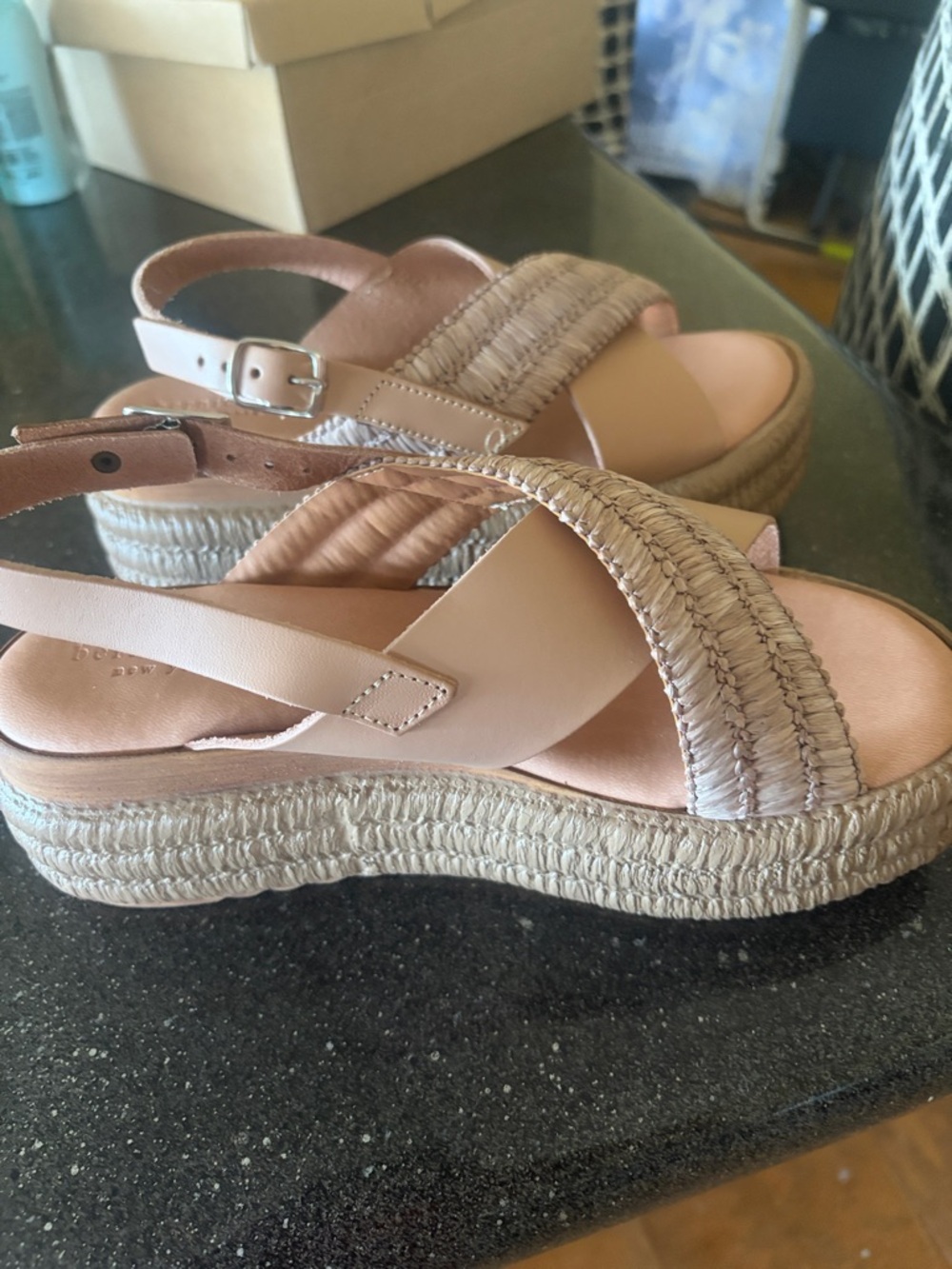bernie mev. Beige Woven Espadrille Platform Sandals
